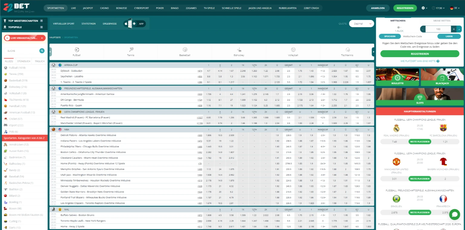 22bet sportwetten ohne oasis wettanbieter mit vielen zahlungsmethoden interface